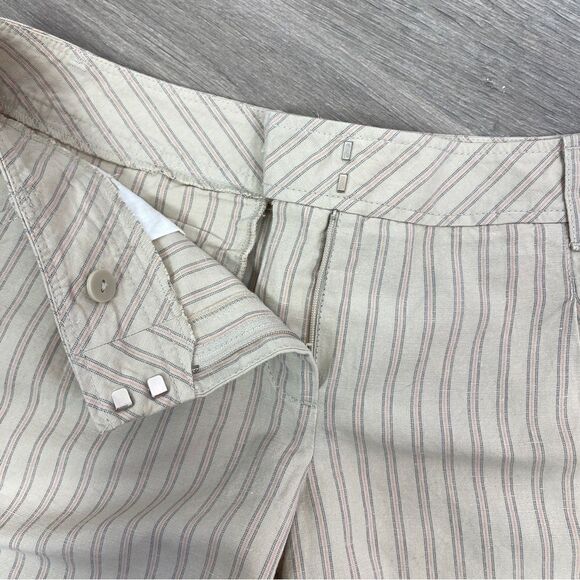 Loft Striped Linen Cotton‎ Blend Cuffed Hem Chino Shorts Tan 2 - Picture 6 of 10